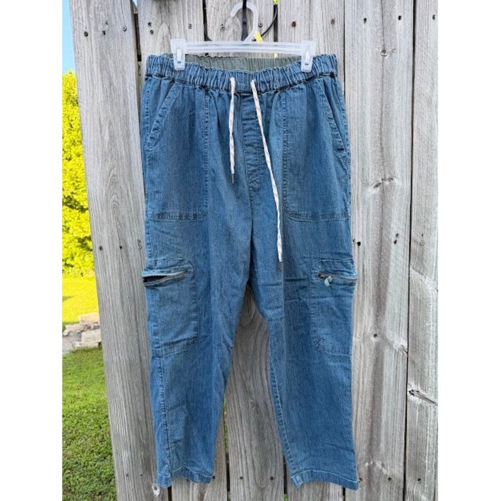 Utility DownEast Cargo Pants Womens Large Blue Denim Elastic Waist Jogger Tapere